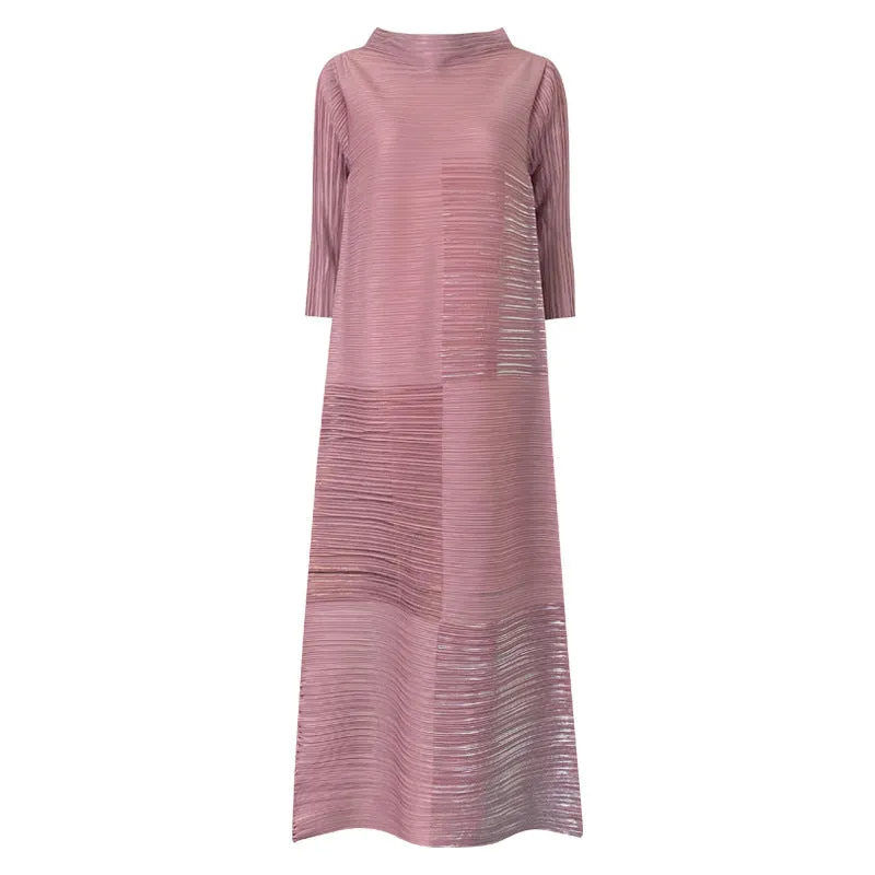 Miyake Pleated Turtleneck Maxi Dress