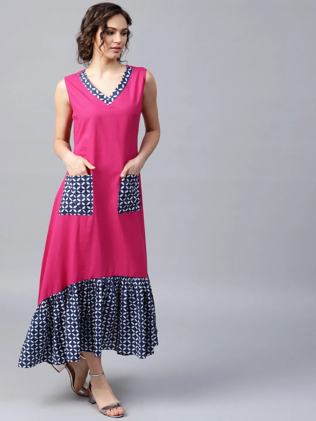 Pink Manipuri Printed Sleeveless Cotton Dress