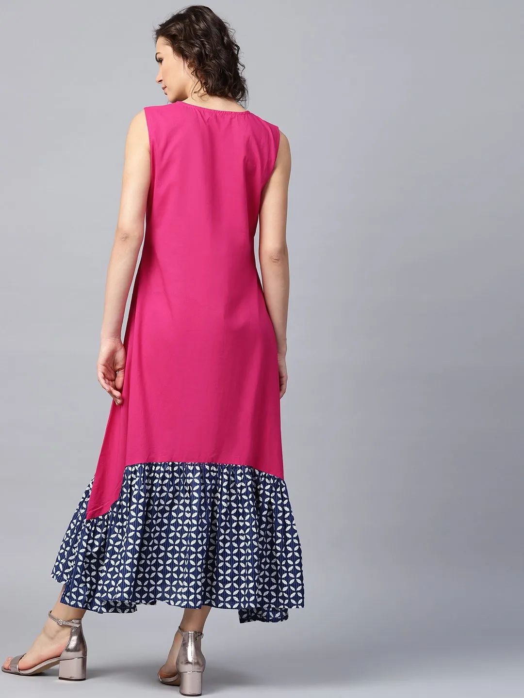 Pink Manipuri Printed Sleeveless Cotton Dress