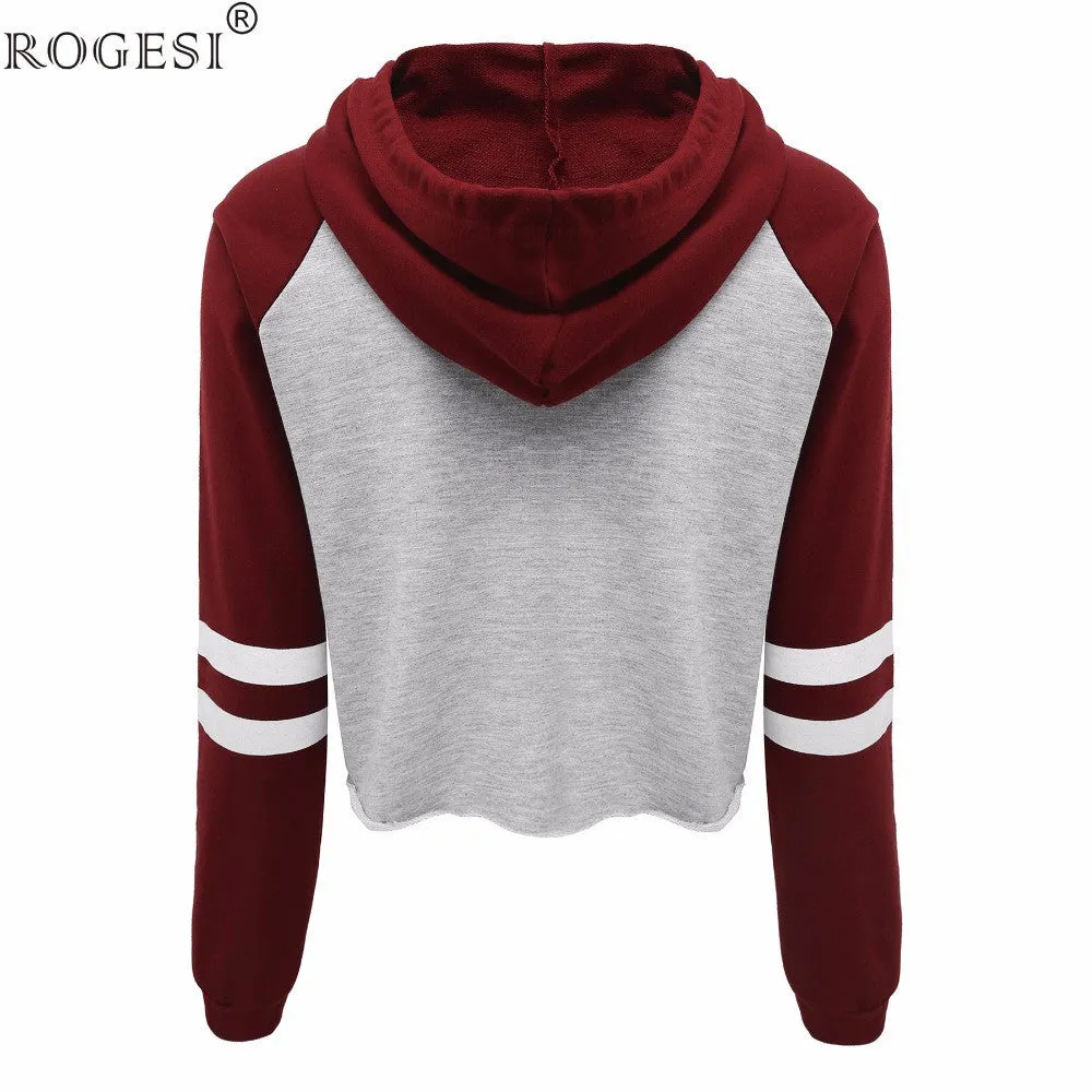 Rogesi 2016 New Casual Women T Shirts Hooded Long Sleeve Round Neck Short Shirt Women's Clothing American Apparel