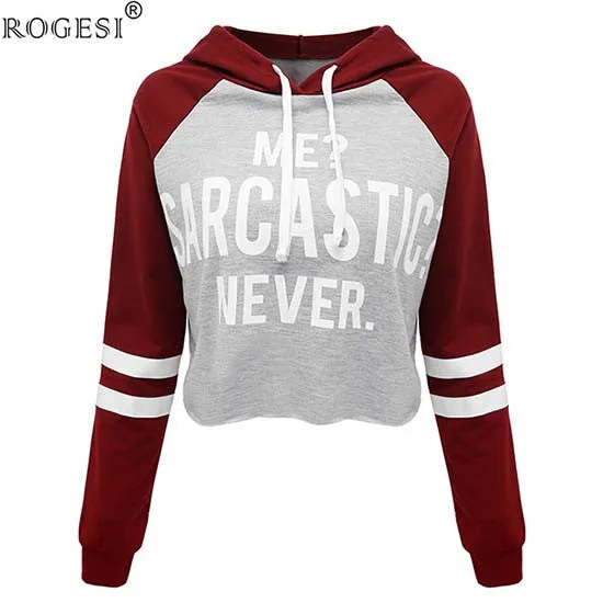 Rogesi 2016 New Casual Women T Shirts Hooded Long Sleeve Round Neck Short Shirt Women's Clothing American Apparel