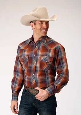 Roper Apparel Brown/Rust/Navy Plaid Snap Western Shirt for Men