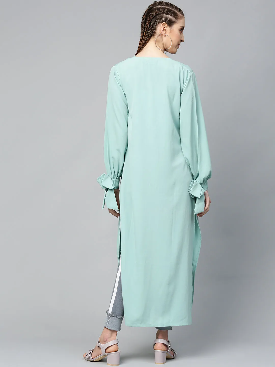 Sea Green Solid Front Open Shrug