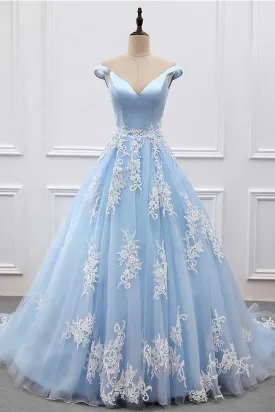 Sky Blue Appliques Charming 2025 Women Prom Dresses