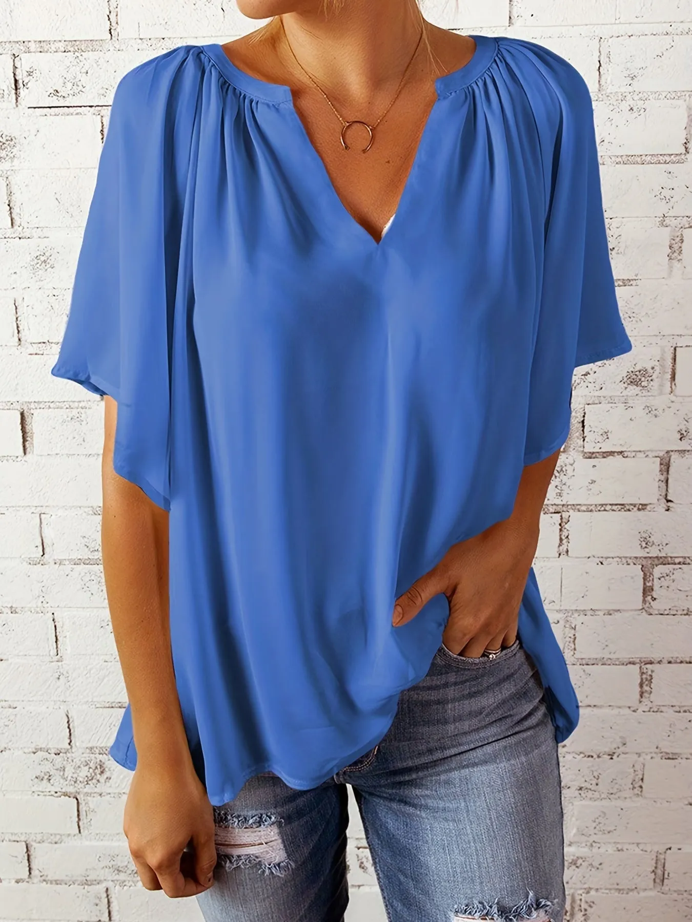 Stylish Notched Neck Blouse for Women  Perfect for Summer  Spring