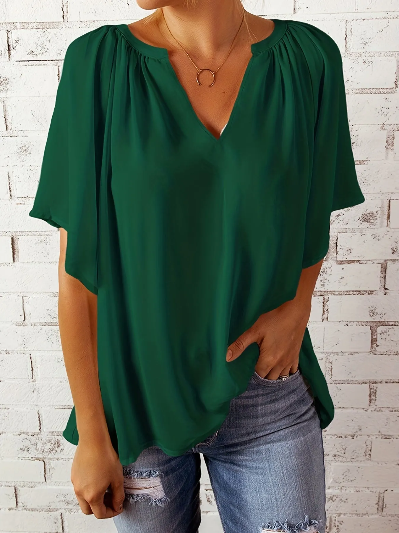 Stylish Notched Neck Blouse for Women  Perfect for Summer  Spring