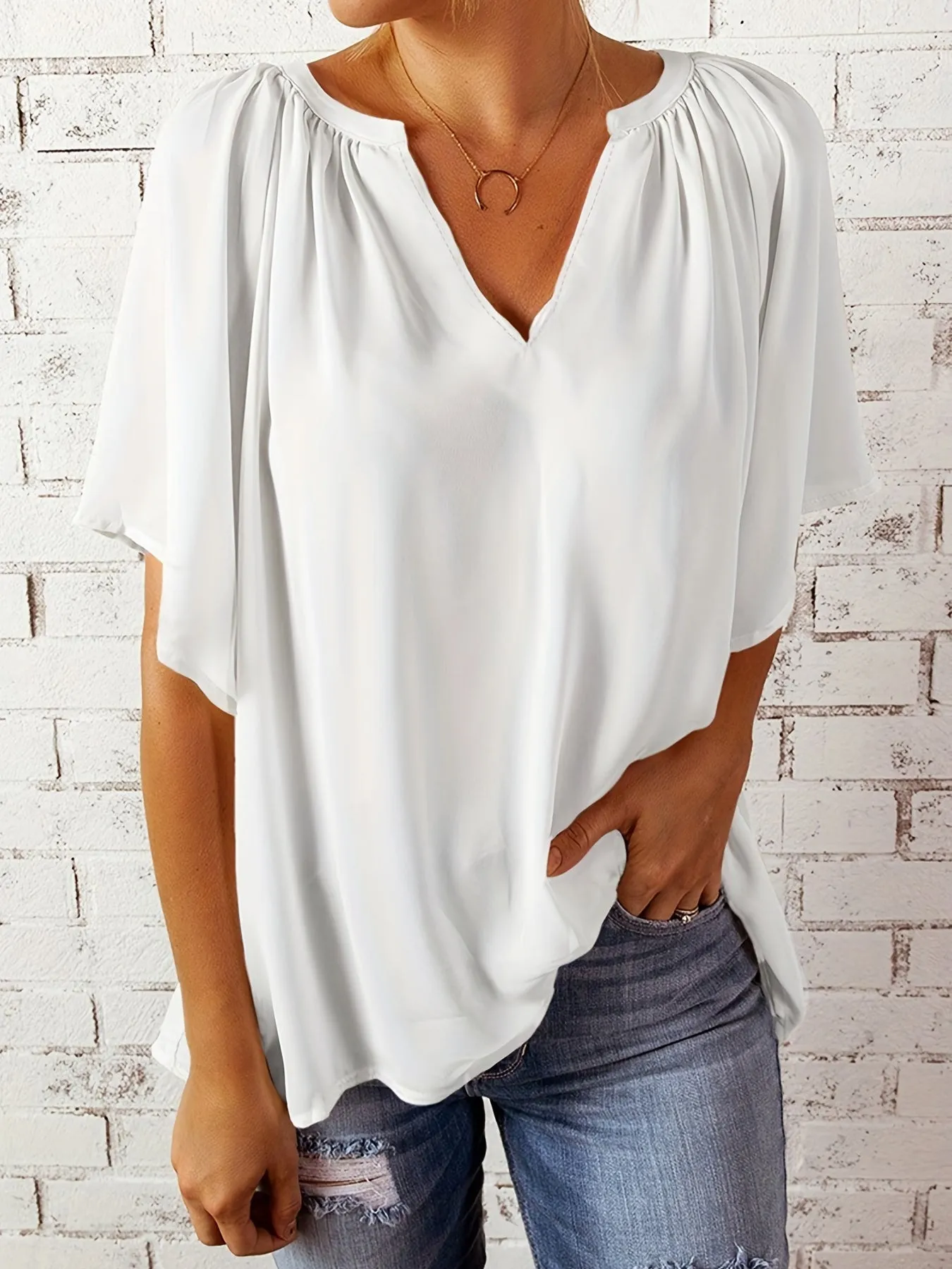 Stylish Notched Neck Blouse for Women  Perfect for Summer  Spring