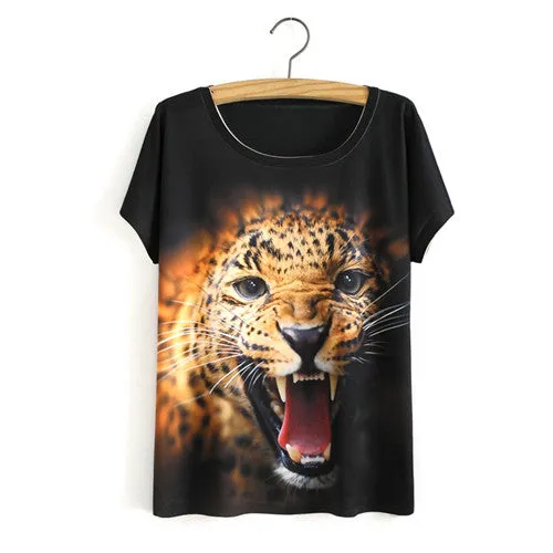 Summer Style White Tiger 3D Print T-Shirt Women Summer Clothes 2017 Round Collar Women T Shirt Female Tops