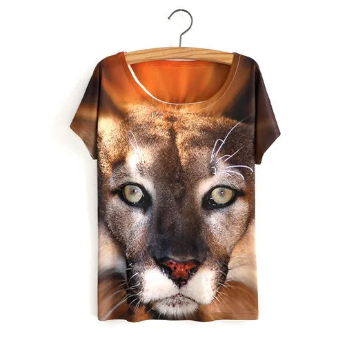 Summer Style White Tiger 3D Print T-Shirt Women Summer Clothes 2017 Round Collar Women T Shirt Female Tops