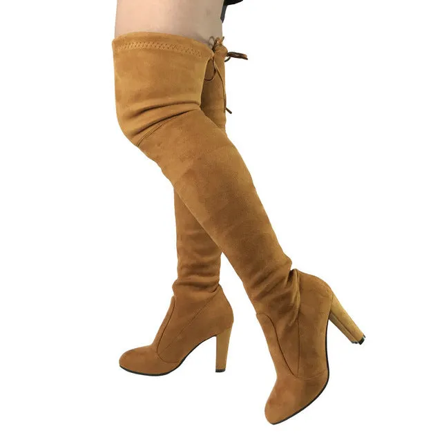 Top Faux Suede Women Thigh High Boots Stretch Slim Sexy Fashion Over the Knee Boots Female Shoes High Heels Black Gray Wine Nude