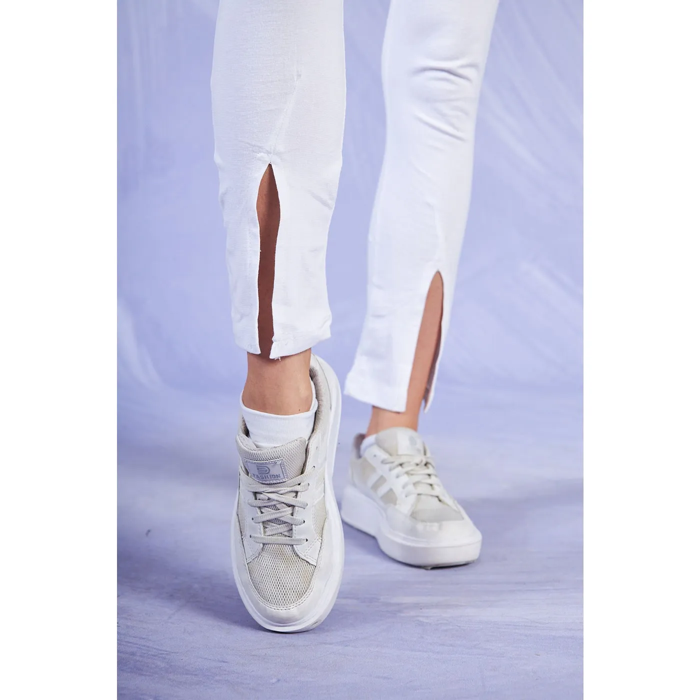 White Split Hem Leggings