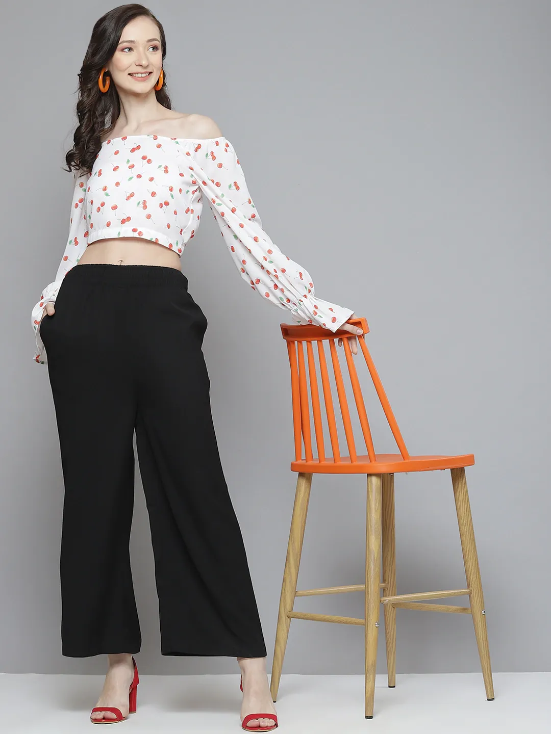 Women Black Smocked Waist Wide Leg Pants