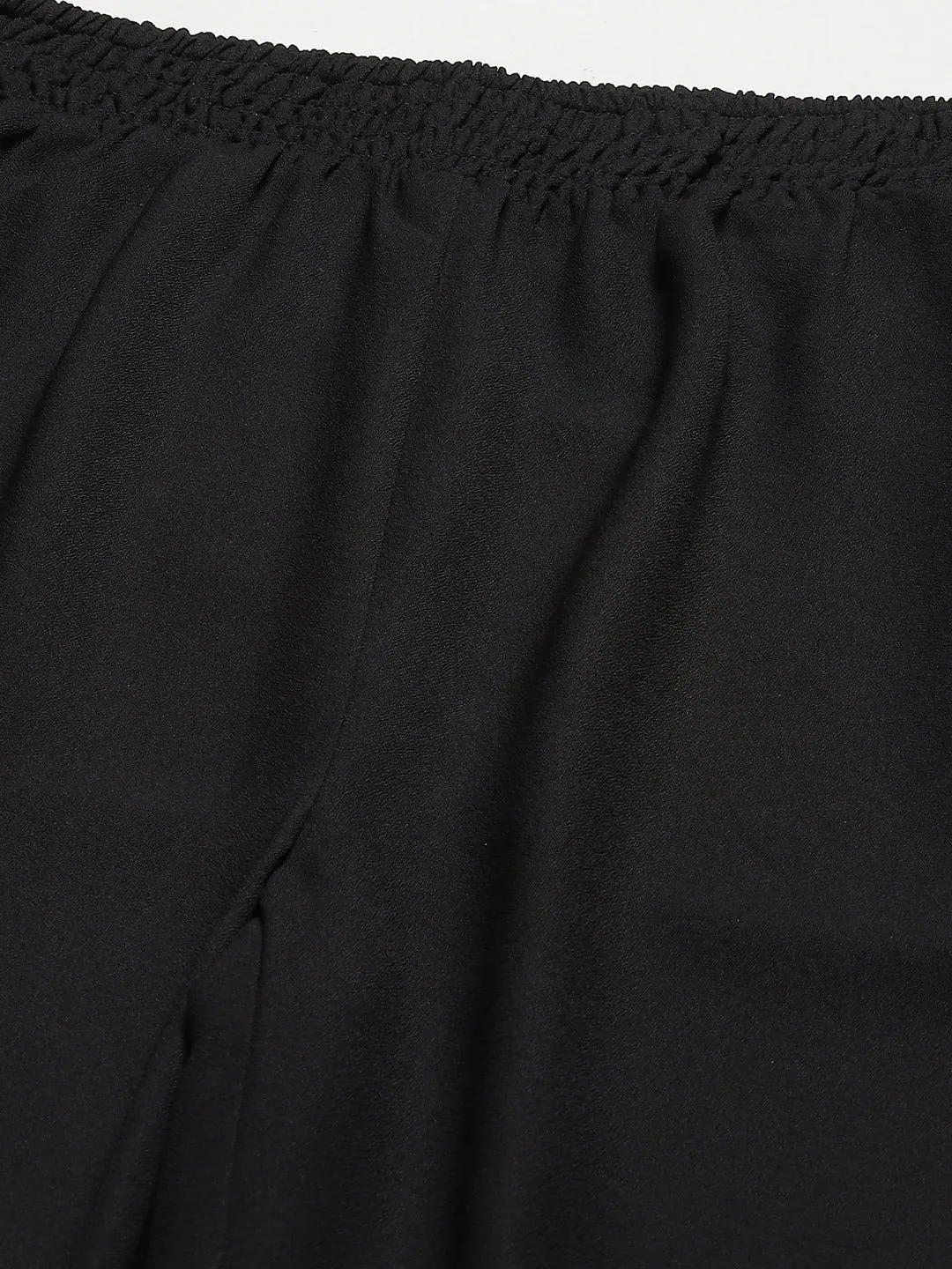 Women Black Smocked Waist Wide Leg Pants