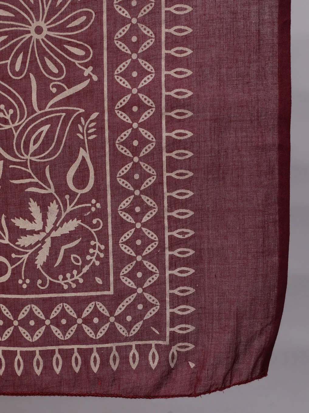 Women Burgundy Printed Flared Maternity Dress Dupatta