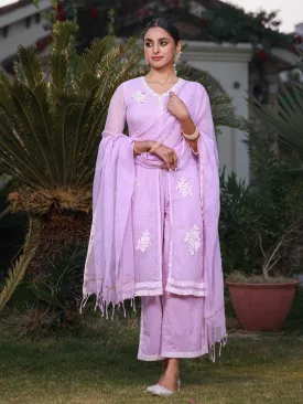 Women Lilac Cambric  Kurta Set With Dupatta