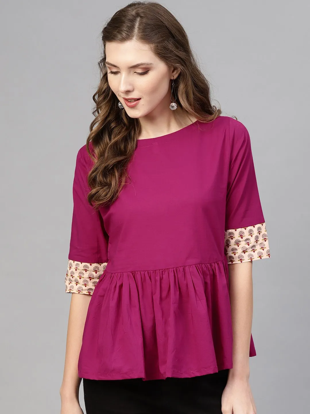 Women Magenta Solid A-Line Top