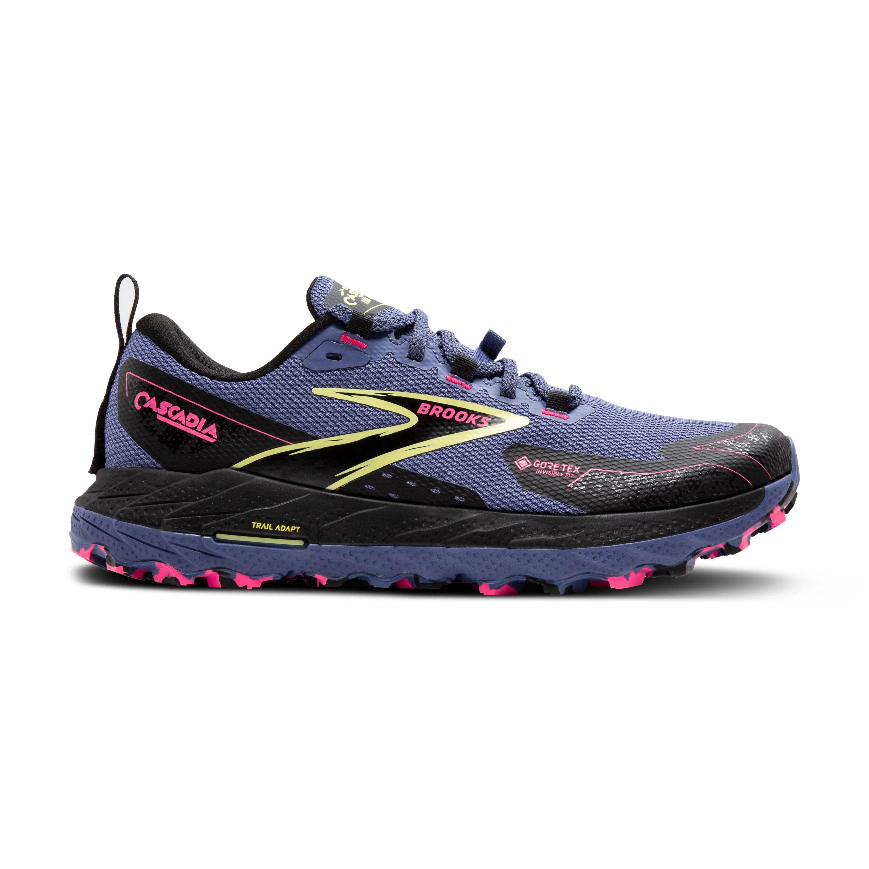 Women's Brooks Cascadia 18 GTX Color: Grey Blue/Black/Pink