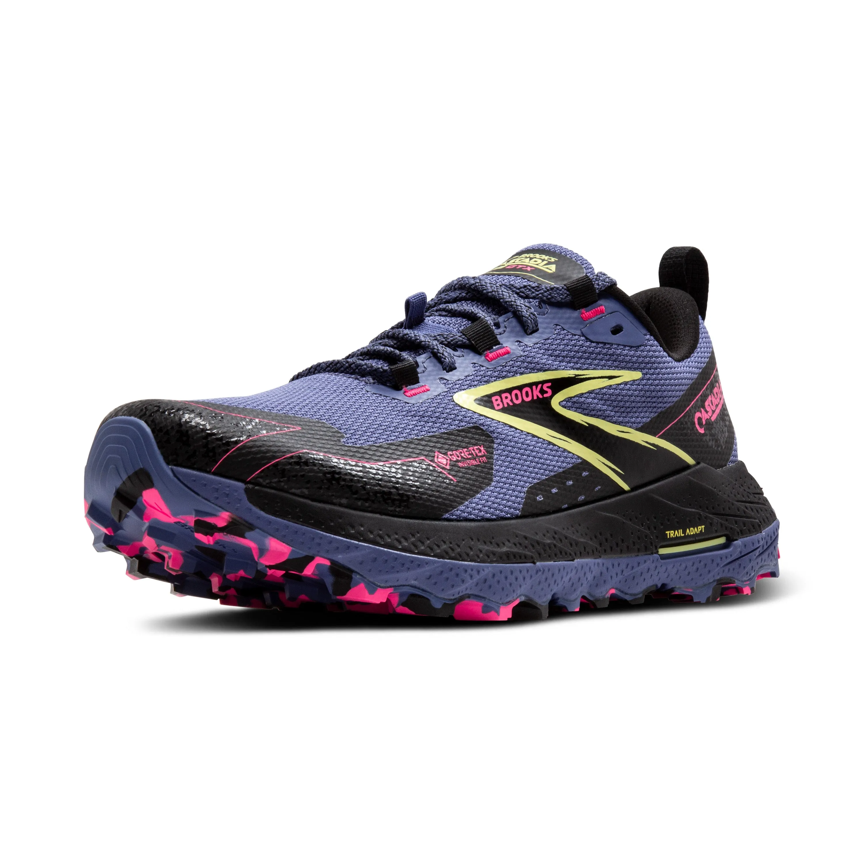 Women's Brooks Cascadia 18 GTX Color: Grey Blue/Black/Pink