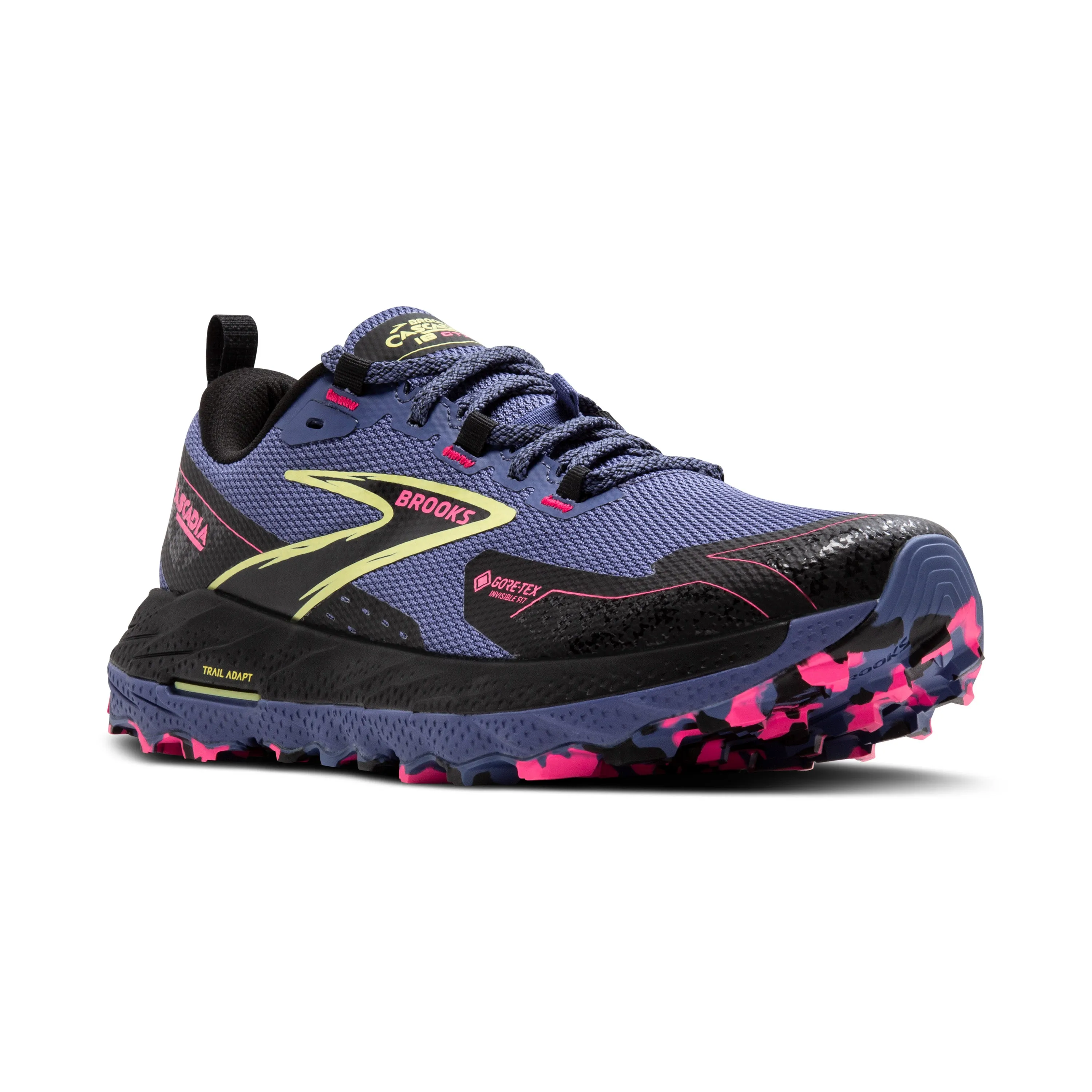 Women's Brooks Cascadia 18 GTX Color: Grey Blue/Black/Pink