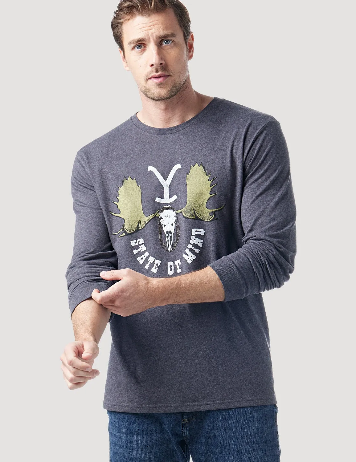 Wrangler x Yellowstone Charcoal State of Mind Long Sleeve Tee for Men