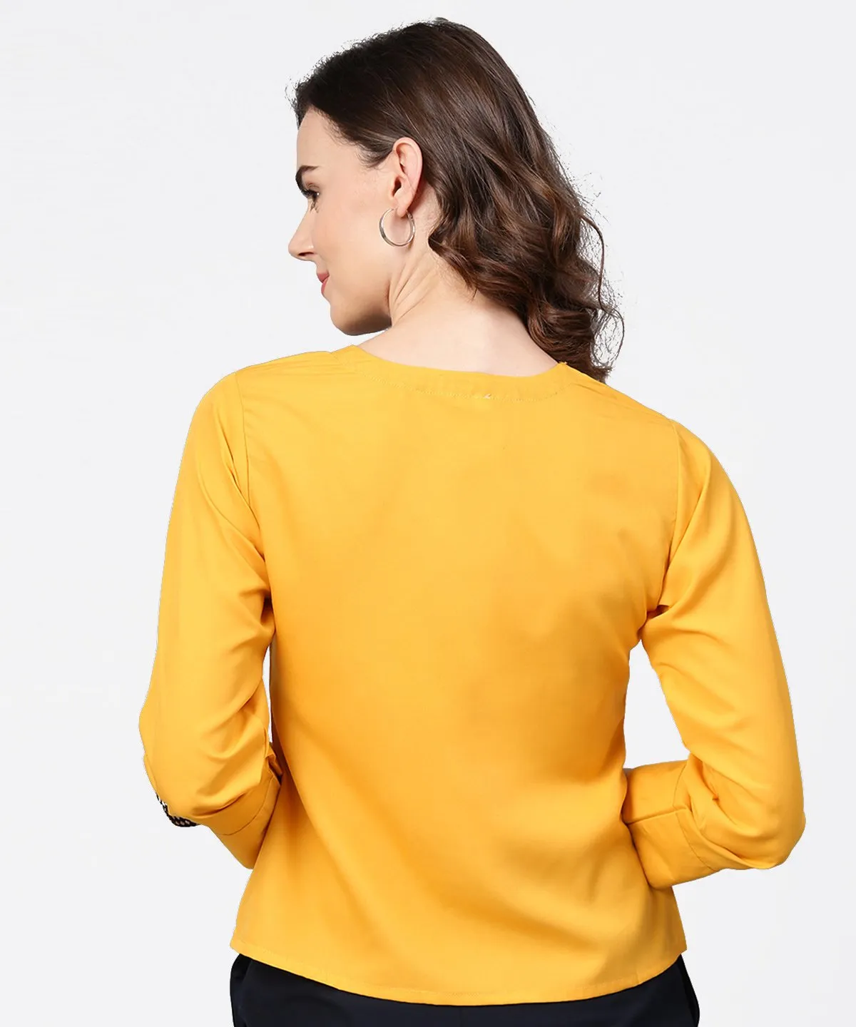 Yellow Full Sleeve Crepe Front Open Tops