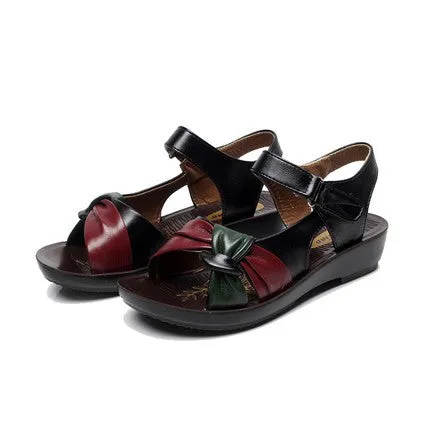 ZZPOHE 2017 summer Mother shoes flat sandals women aged leather Soft bottom mixed colors fashion sandals comfortable old shoes