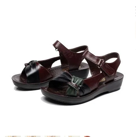 ZZPOHE 2017 summer Mother shoes flat sandals women aged leather Soft bottom mixed colors fashion sandals comfortable old shoes