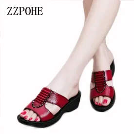 ZZPOHE Summer new mother slippers fashion ladies slippers soft and comfortable casual large size shoes Woman Slope with slippers